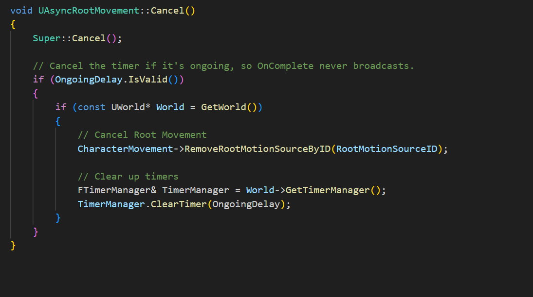 Cancel function cleaning up root motion source